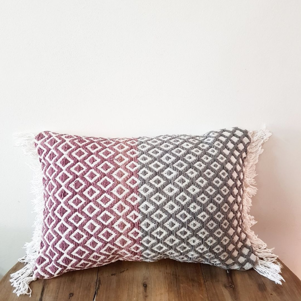  Textured Burbur Two Tone Triangles Scatter Pillow - Grey / Terracotta